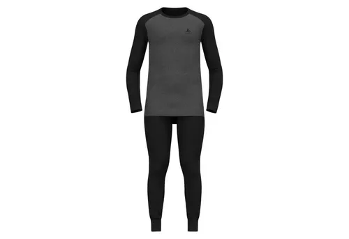Odlo Men's Active Warm ECO Base Layer Set - Schwarz/Grau XL - Funktionsunterwäsche für Herren, bietet hervorragende Wärmeeigenschaften und Feuchtigkeitsmanagement. Hergestellt aus weichem, recyceltem Material für umweltbewusste Abenteuer.