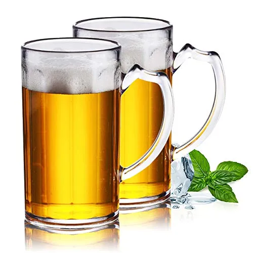XGzhsa Biergläser, Halber Liter Bierkrug mit Henkel, Plastik, 2 STK. Langlebige Bierkrüge 500 ml tropfenbeständige Klassische Wasserbecher für die Hausbar