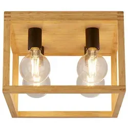 Searchlight Deckenleuchte Square aus Holz und Bambus - Elegante Deckenleuchte für den Innenbereich mit individuellem Design. Maße: 36 x 25 x 36 cm, E27-Fassung, 4-flammig. Ideal für stimmungsvolle Beleuchtung über dem Esstisch!