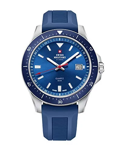 Swiss Military by Chrono Herren Uhr Armbanduhr Quarzuhrwerk mit Silikonarmband Analoge Herrenuhr Silber SM34082.08