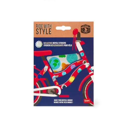 Legami Reflektierende Aufkleber für Fahrräder, Ride with Style, reflektierende Aufkleber, beständig gegen Sonne und Regen, einfach anzubringen und zu entfernen, Fahrraddekoration für Kinder, Space