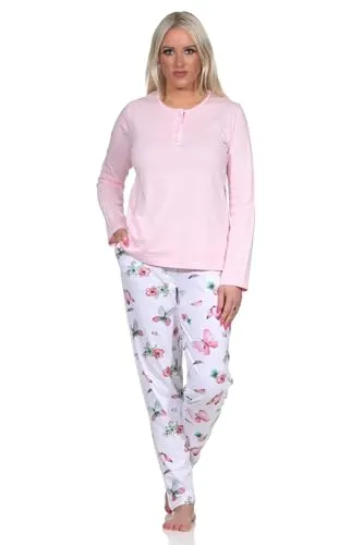 Normann Damen Schlafanzug Langarm Pyjama in floralem Schmetterlings Print, rosa, Größe 36-38 - Eleganter Langarm Pyjama für Damen mit floralem Schmetterlingsdruck. Der komfortable Schnitt sorgt für eine entspannte Nachtruhe. OEKOTEX STANDARD 100 zertifiziert – für unbeschwerten Schlaf ohne Schadstoffe.