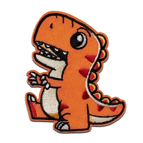 Mono-Quick Dino Orange Tier - Aufnäher, Bügelbild, Aufbügler, Applikationen, Patches, Flicken, zum aufbügeln, Größe: 7,2 x 6 cm