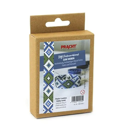 Pracht Creatives Hobby 5884-00051 - DIY Bastelset zum Gestalten eines Perlenarmbands, mit blauen, grünen und weißen Miyuki-Perlen, Gesamtgröße ca. 17 x 2 cm