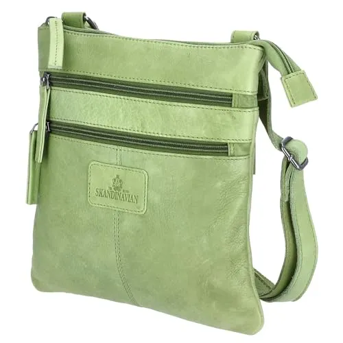 The Skandinavian Brand Umhängetasche - Damen Ledertasche Green - Umhängetasche mit verstellbarem Schultergurt (80-150 cm), ideal für den täglichen Gebrauch. Praktische Reißverschlussfächer bieten sicheren Stauraum.