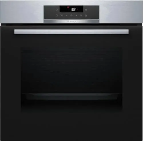Bosch HBA171BS3 Serie 2, Einbauofen, Pyrolyse: mühelose Reinigung des Ofens, Touch-Display, gleichmäßiges Backen, 10 Programme, Stahl, 60 x 60 cm
