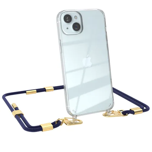 Für Apple iPhone 15 Plus Handykette Handyband Karabiner Transparent Band Blau