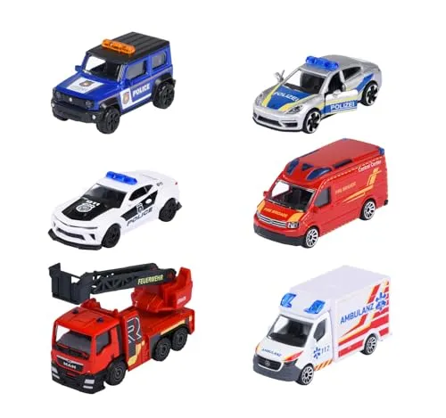 Majorette Auto Rescue Premium (1 Modellauto) - Einsatzfahrzeug aus Metall mit Freilauf & z.T. beweglichen Teilen, zufällige Auswahl aus 6 Spielzeugautos für Kinder ab 3 Jahre, je ca. 7,5 cm