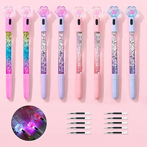 SITAKE 8 Stk. Niedliche Stifte Kawaii Stifte Fun Pens, 0,5 mm Katzenpfote Glänzende leuchtende Kugelschreiber, Koreanisch Japanisches Briefpapier Schulmaterial für jugendlich Mädchen Frauen