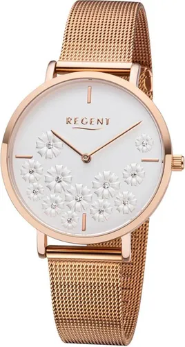 Regent Damen Analog Quarz Uhr 12211085 - Elegante Armbanduhr für Damen mit roségoldenem Edelstahlgehäuse, 36mm Durchmesser und 3bar Wasserdichtigkeit – perfekt für jeden Anlass!