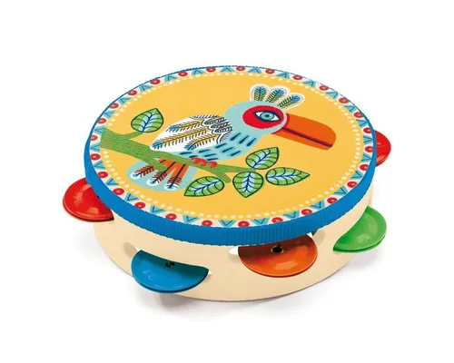 DJECO Spielzeug-Musikinstrument Animambo Tamburin Tukan Holz Metall