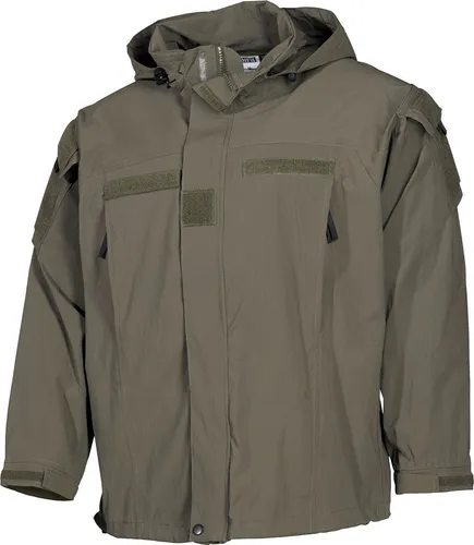 MFH US Soft Shell Jacke GEN III, Level 5, oliv - Outdoorjacke, wasserdicht und atmungsaktiv mit verstellbarer Kapuze und Belüftungsreißverschlüssen für optimalen Komfort bei jedem Wetter.