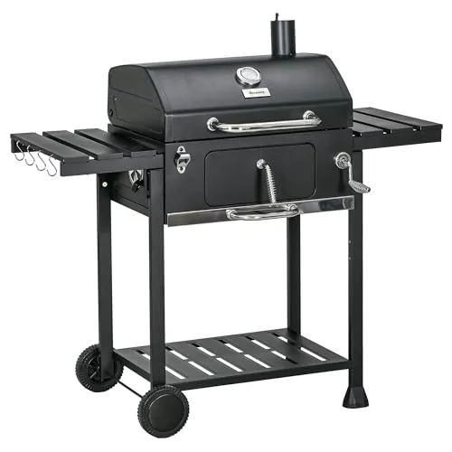 Outsunny Holzkohlgrill Edelstahl, PE - Grill für gesellige Treffen im Freien, aus robustem verzinktem Stahl und pulverbeschichtet für hohe Zuverlässigkeit und Langlebigkeit.
