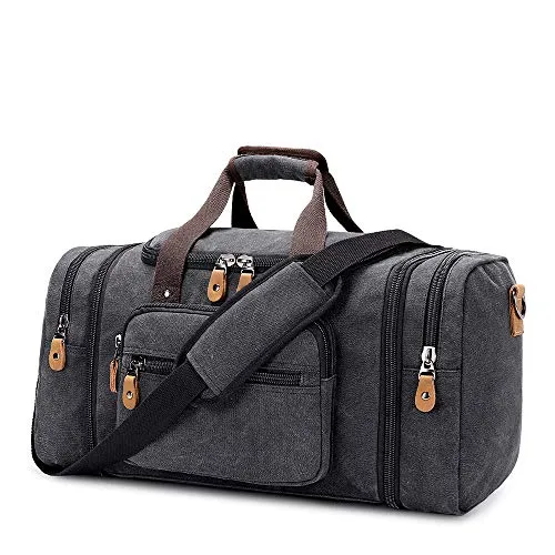 Erweiterbare Canvas Reisetasche Herren 50L/40L – Dunkelgrau