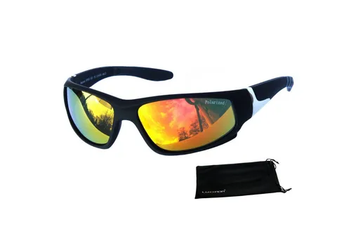 Angler Sonnenbrille Polarisiert Schwarz Orange - Sonnenbrillen für Herren, ideal zum Angeln, mit 100% UV400 Schutz und polarisierten Gläsern für klare Sicht unter Wasser. Inklusive Softetui.