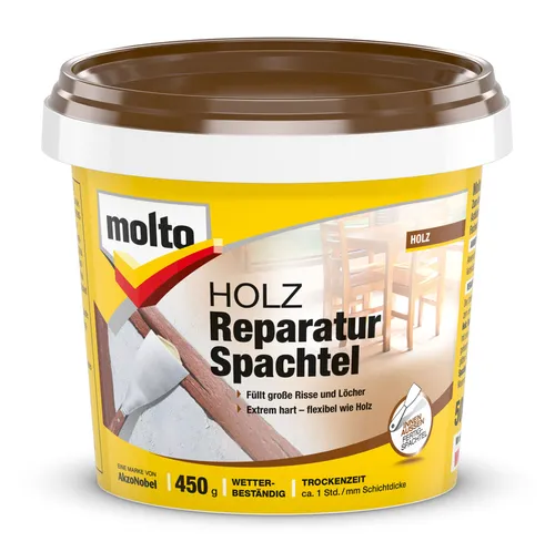 MOLTO Holz Reparaturspachtel 450g - Spachtelmasse für Holzreparaturen, ideal für die schnelle und einfache Ausbesserung von Holzoberflächen.