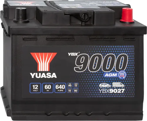 Yuasa 12V 60Ah AGM Autobatterie YBX9027 - Wartungsfrei & Start-Stopp geeignet - AGM Autobatterie mit 60Ah, ideal für Start-Stopp-Fahrzeuge. Wartungsfrei und mit verbesserter Zyklenlebensdauer für zuverlässigen Start bei jedem Wetter.