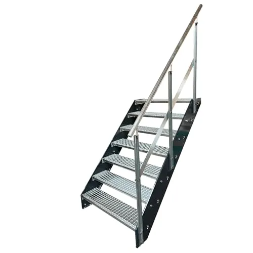 Kaminbau Mierzwa Premium Stahl Gartentreppe mit verzinktem Geländer