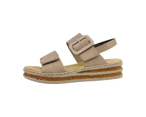 Rieker Sandalette Plateausandale Beige 41 EU - Stilvolle Sandalette in Beige, Größe 41 EU, mit 4 cm Absatzhöhe. Bequemes Tragegefühl dank Klettverschluss und hochwertigen Materialien für jeden Anlass.