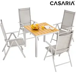 Casaria Garten-Essgruppe WPC Bern, 5-tlg. - Klappbare Hochlehner mit 8-facher Verstellbarkeit - Essgruppen für Garten und Terrasse! Genießen Sie höchsten Sitzkomfort mit bis zu 4 Personen dank klappbarer Hochlehner und strapazierfähiger WPC Tischplatte.