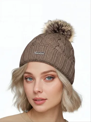 Neverless Strickmütze Damen Strickmütze Zopfmuster Fleccefutter Bommelmütze Pudelmütze