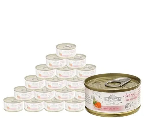 Dehner Premium Lovely Katzenfutter - Lachs & Reis, 24 x 70 g Dose - Glutenfreies Premium Nassfutter für ausgewachsene Katzen, mit hochwertigen Zutaten und ohne künstliche Zusatzstoffe - der Gourmet-Leckerbissen für besondere Momente.
