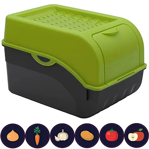 ARTECSIS Kartoffel Aufbewahrungsbox Grün I Gemüsebox Kartoffelbox mit Deckel für ca. 4 kg Kartoffeln + 6 Aufkleber mit Gemüsesorten
