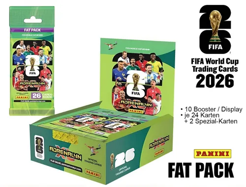 Panini Adrenalyn XL FIFA World Cup 2026™ Fat Pack Display - Erleben Sie die aufregende Welt der Panini Adrenalyn XL FIFA World Cup 2026! Ideal für Sammler und Fans, bietet dieses Display eine Vielzahl von Überraschungen und die Möglichkeit, Ihr Team zu vervollständigen.