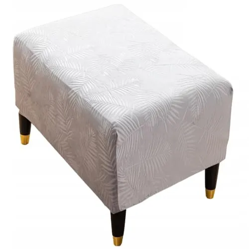 Domidekor Ottoman Schonbezug – Polsterhocker Überzug – Hockerbezug Grau mit Palmenblättern