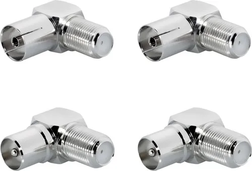 ARLI 4x TV Winkeladapter – IEC 9,5 mm 2x Stecker & 2x Buchse auf F-Kupplung | 90° Koax Adapter Set DVB-T2 DVB-C2