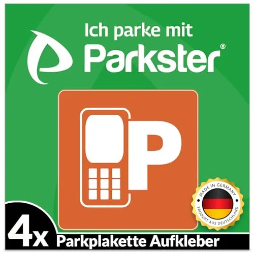 4X PARKSTER Plakette Aufkleber Parkplakette Hinterglasaufkleber - Ich Parke mit Parkster - APP Vignette, KFZ Auto Parken Sticker Ticket (6 x 6 cm, UV Schutz, wiederablösbar, Made in Germany)