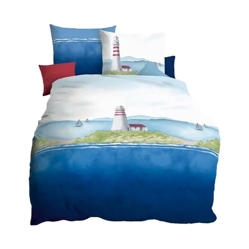 Kaeppel Bettwäsche Lighthouse 100% Baumwolle Seersucker in blau von Kaeppel
