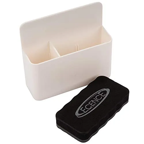 ECENCE Stifthalter magnetisch, magnetischer Stiftehalter mit 2 Fächern mit Whiteboard Schwamm magnetisch für Kühlschrank, Schule, Büro und alle magnetischen Flächen, Weiß