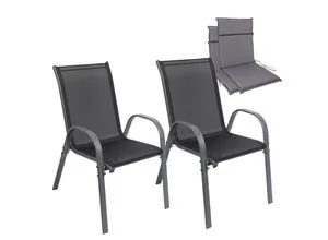 Albatros Gartenstühle 2er Set Kuba mit Sitzauflage - Stapelbare Gartenstühle mit robustem Metallgestell, ideal für Komfort und Langlebigkeit. Genießen Sie entspannte Stunden im Freien mit ergonomischen Armlehnen und elastischem Mesh-Gewebe.