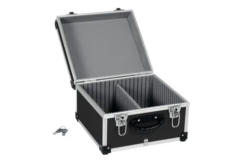 CD Koffer für 40 Standard CD Cases - Schwarz - Robuster Aluminiumrahmenkoffer mit variabler Unterteilung, ideal zur sicheren Lagerung von 40 CD Cases. Perfekt für Musikliebhaber und Sammler!