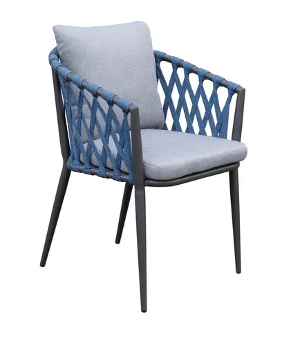 dasmöbelwerk Gartenstuhl Vienna Rope anthrazit-blau - Stapelbarer Armlehnenstuhl aus Aluminium mit Rope-Bespannung für maximalen Komfort. Ideal für Garten und Terrasse, belastbar bis 110 kg.