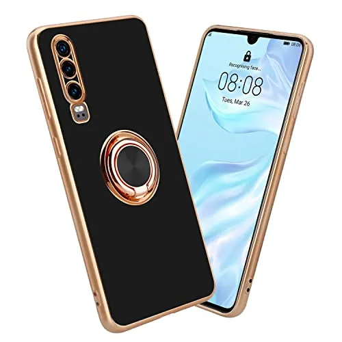 Cadorabo Hülle kompatibel mit Huawei P30 Schutzhülle TPU Silikon Case mit Ring Design mit Kameraschutz Slim Kratzfest Weiche Gummi mit Rundumschutz Case Hülle für Huawei P30 in Schwarz