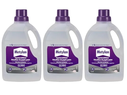 Metylan Tapetenablöser Tapetenlöser mit Aktiv-Wirkstoff löst schnell und problemlos alle Tapeten & Raufasertapeten, leicht dosierbarer Tapetenentferner, 3x1l
