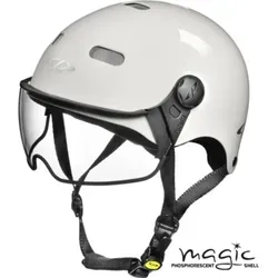 CP Carachillo Urban Fahrradhelm mit Visier (clear) Gr. S - Unisex Radhelm für bessere Sichtbarkeit - Der CP Carachillo Fahrradhelm bietet durch seine fluoreszierende Helmschale optimale Sichtbarkeit im Dunkeln. Ideal für Brillenträger dank transparentem Visier, das vor Wind und Insekten schützt. Perfekt für sicheres Radfahren in der Stadt.