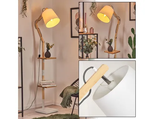 Hofstein Stehlampe im Boho-Design - Standleuchten aus Holz und Metall, verstellbar mit Ablageflächen – ideal für jeden Raum und perfekt für ein modernes, skandinavisches Ambiente.