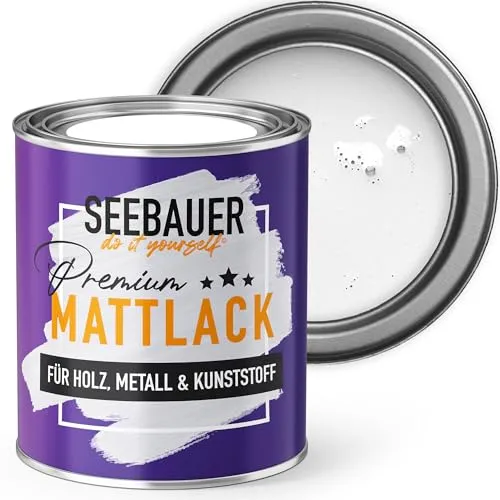 SEEBAUER diy Mattlack Weiß 750ml für Innen & Außen (No. 000 Weiß) Möbelfarbe ohne Schleifen - Hybrid-Lack für Holz, Metall, Kunststoff - Holzlack, Möbellack hohe Deckkraft