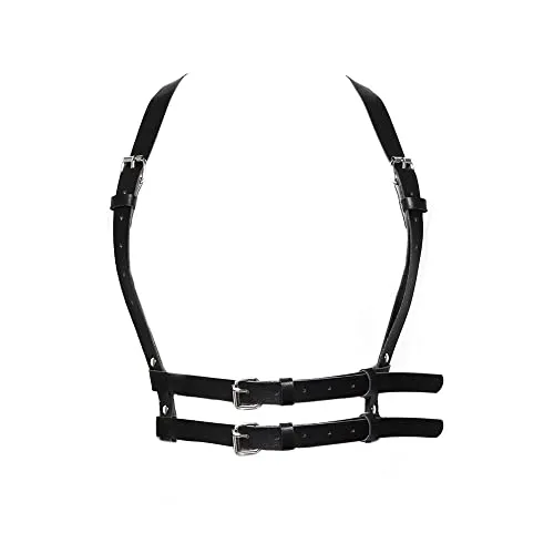 TOFBS Punk Leder Körperkette Harness Gürtel Körper Brust Kette Schwarz Gothic Weste Gürtel Verstellbare Körperschmuck für Frauen Mädchen Cosplay Party Rave Halloween Kostüm (#1)