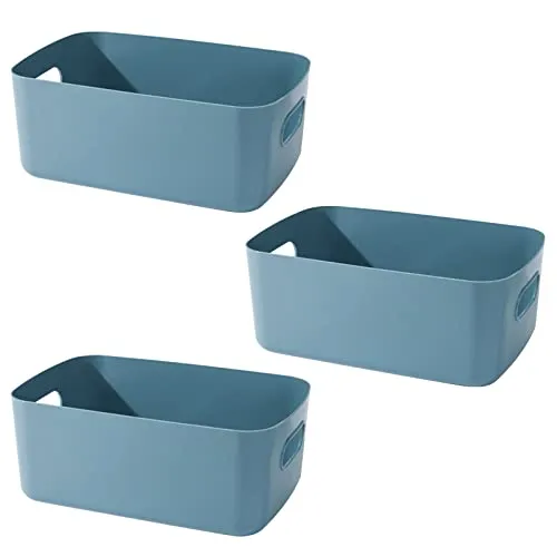 Yngffb Aufbewahrungsbox, 3 Stück Organizer mit Griffen, Klein Aufbewahrungsbox, Zur Organisation stapelbarer Aufbewahrungsboxen mit Griffen, 19x13.5x7.5cm (blau)