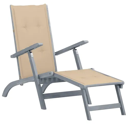 Liegestuhl aus Akazienholz mit Fußstütze und Auflage - Robuster Liegestuhl aus massivem Akazienholz, ideal für Garten und Terrasse. Ergonomisches Design mit 3-facher Verstellbarkeit und bequemer Polyesterauflage für entspanntes Liegen.