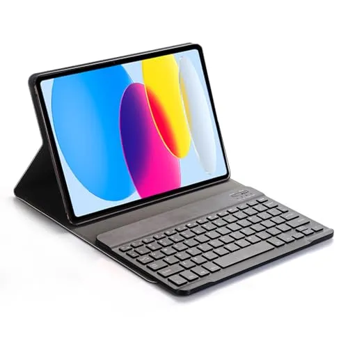 Lobwerk 2in1 Set Bluetooth Tastatur in Schwarz mit Beleuchtung + Hülle für Apple iPad 10. Gen 2022 10.9 Zoll Case Schutzhülle Standfunktion Sleep and Wake