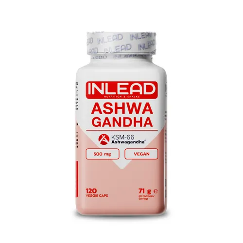 Inlead Ashwagandha KSM-66 - 120 Veggie Caps - Nahrungsergänzungsmittel für allgemeines Wohlbefinden, glutenfrei und vegan. Unterstützt Konzentration und Stressbewältigung mit hochwertigem Ashwagandha Extrakt.
