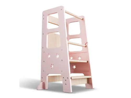 Juskys Lernturm Henny - 3-fach höhenverstellbare Stehhilfe für Kinder ab 1 Jahr - Trittschemel für Baby- & Kleinkinderzimmer, mit Umkippschutz für maximale Sicherheit und fördert die Selbstständigkeit beim Mitmachen in der Küche.