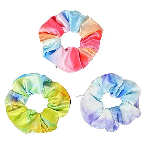 Bunte Scrunchies 3 Packs Samt Haargummi für Mädchen und Damen Velvet Haarbänder Haarschmuck mit versteckter Reißverschlusstasche