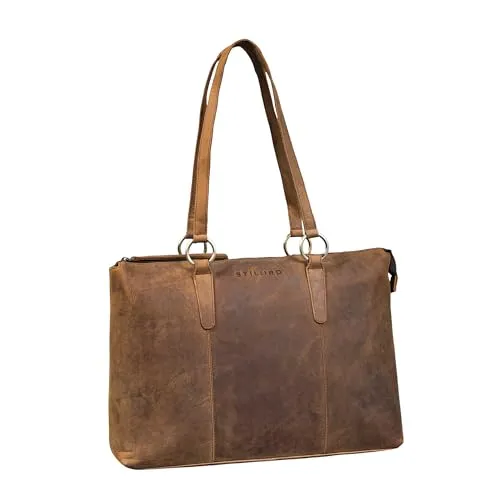 STILORD 'Pelin' Shopper Leder mit vielen Fächern - Ledertasche Damen Umhängetasche - Shopper-Tasche Handtasche Echt Leder Schultertasche Groß Henkeltaschen Laptop 16 Zoll, Farbe:vinto - braun