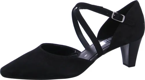 Elegante Spangenpumps GABOR für Damen, Gr. 37, schwarz - Hochwertige Pumps aus Ziegenveloursleder mit 5 cm Trichterabsatz und Stretcheinsatz, ideal für festliche Anlässe und elegante Abende.